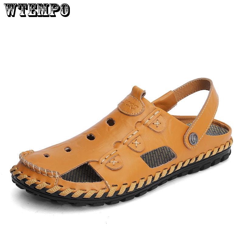 Summer Men's Leather Sandals Men's Fashion Cool Slippers Male Casual Beach Flat With Sandals