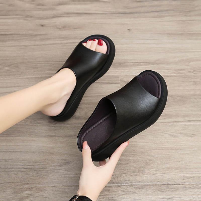 Women Sandals Platform Wedge PU Leather Mules Open Toe Slides Shoes Summer High Heels Sandals