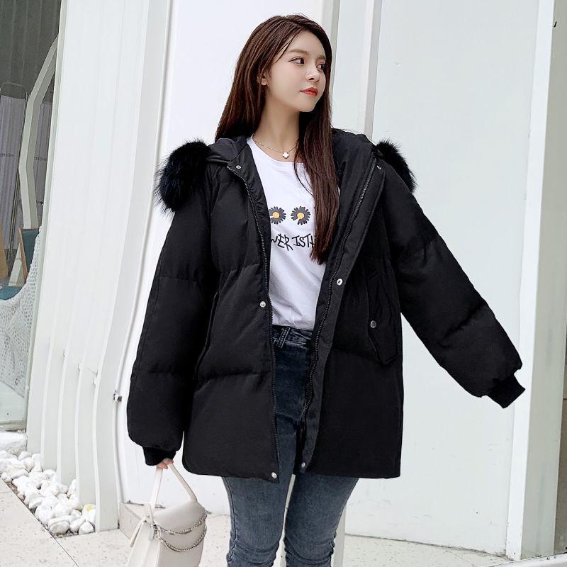 Winter Down Padded Jacket Loose Padded Jacket Short Winter Padded Jacket Thick Fluffy Large Fur Collar Hooded Down Jacket Padded Jacket