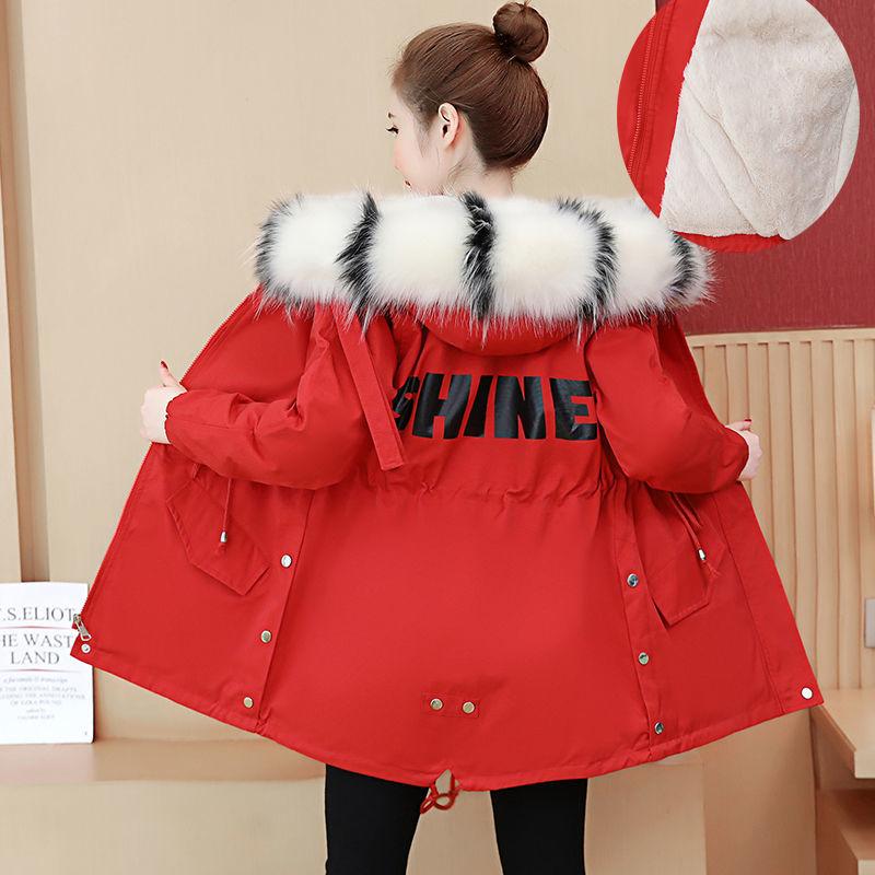 Winter School Overcoming Padded Coat Women's Mid-length Padded Coat Rabbit Fur Thickened College Style Jacket Parka Coat