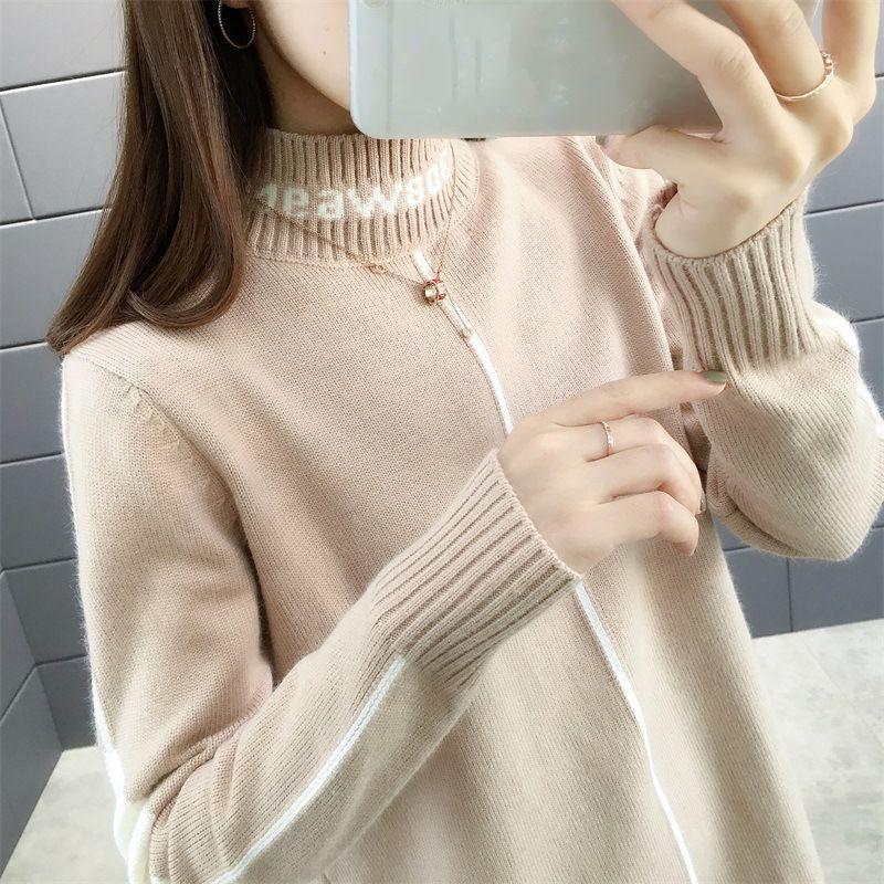 Autumn and Winter Half-high Neck Mid-length Sweater Dress Loose Casual Dress Fashion Knitted Women's Base Dress