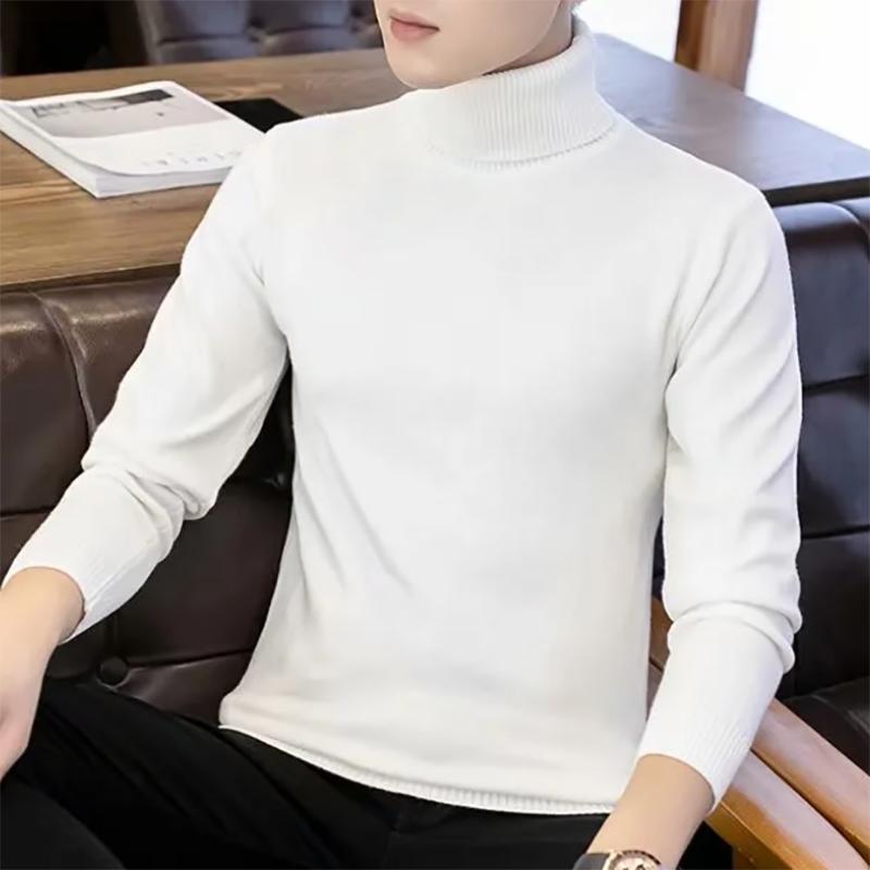 Turtleneck Sweatershirts Men's Round Neck Solid Color Pullover All-match Warm Sweater Autumn