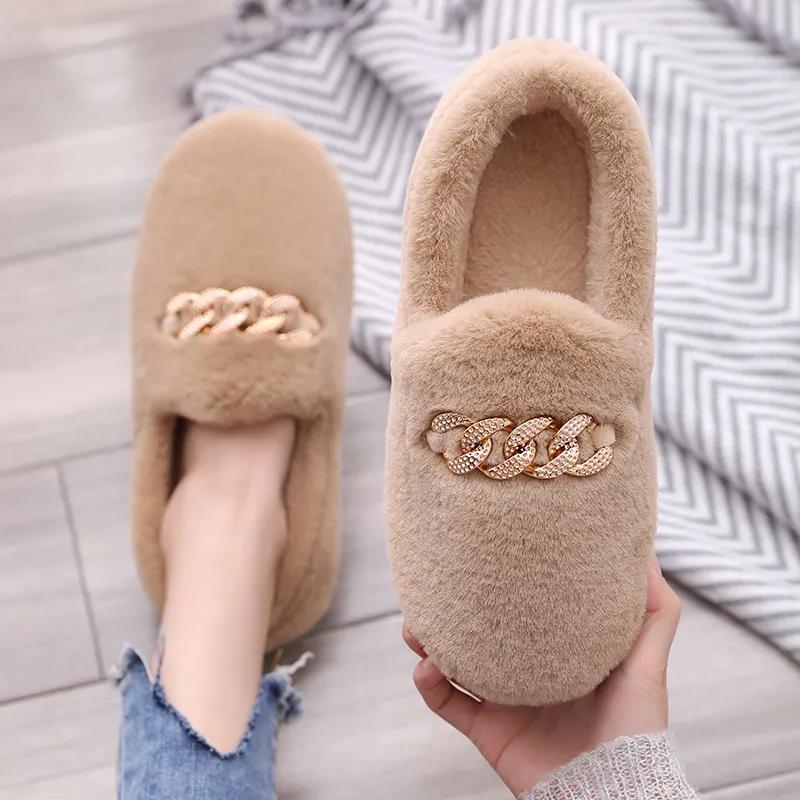 Autumn and Winter Pure Cotton Slippers Indoor Non-slip Soft-soled Shoes Warm Simple Plush Cotton Shoes