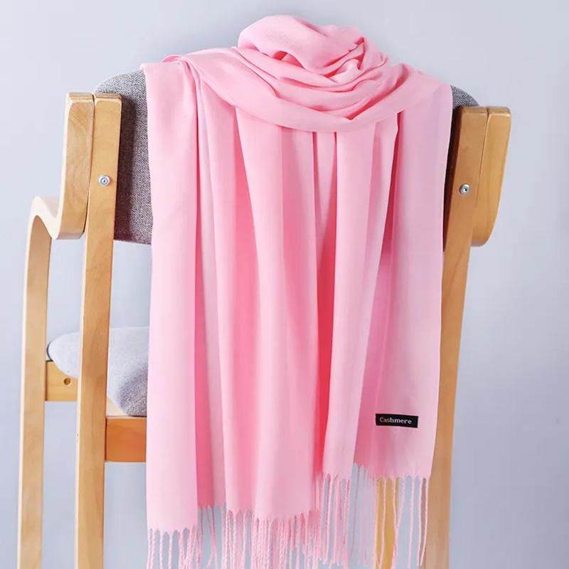 Women's Autumn and Winter Solid Color Scarf Imitation Cashmere Thick Warm Scarf Shawl Dual-use Korean All Match Bib Wrap Shawl Long Tassel Neckchief