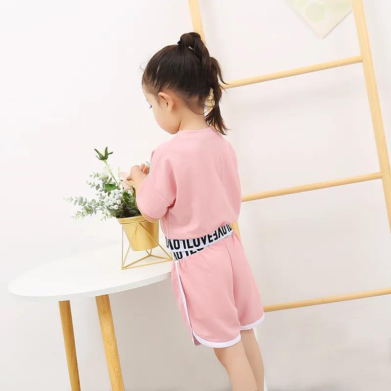 Children's Short-sleeved Suit Girls Summer Sportswear Shorts Solid Color Casual Wear