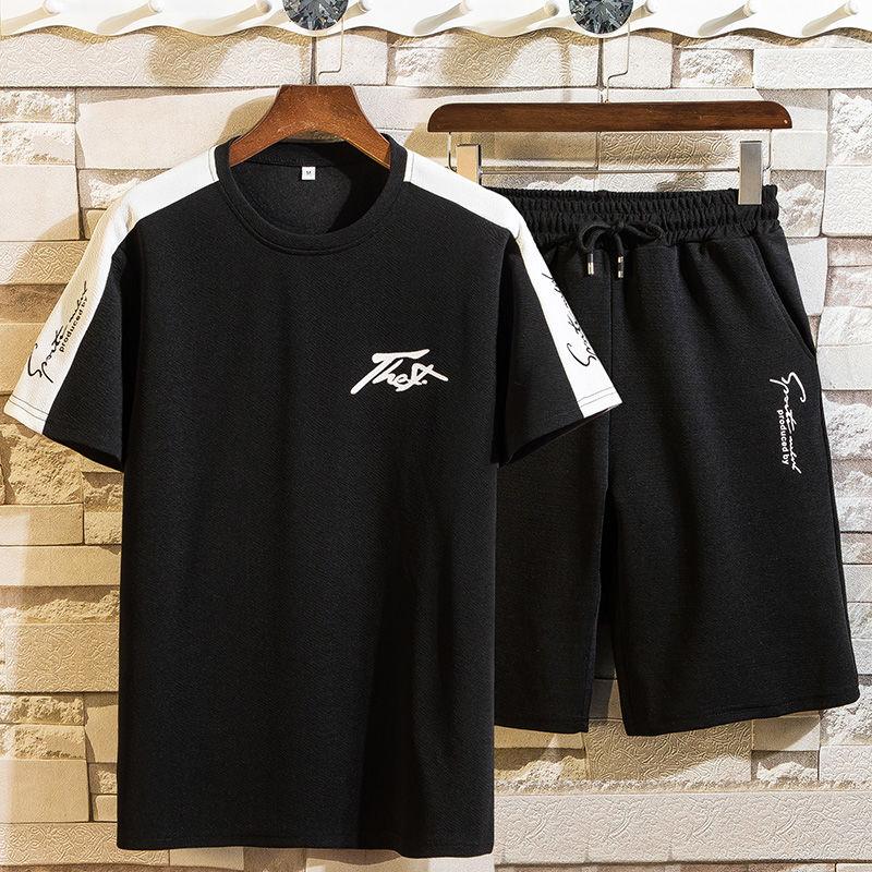 Summer Men's Suit Short-sleeved T-shirt Thin Section Trend Young Students Self-cultivation Summer Short-sleeved Shorts Suit Men