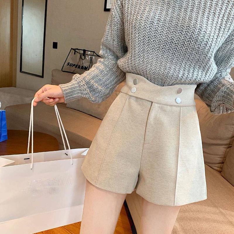 Women's High-waist Shorts Wide-leg Pants Loose and Thin All-match Outer Wear Woolen Boots Pants Women's Thick Shorts