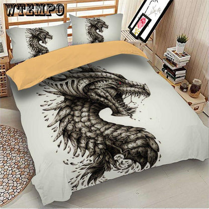 Dragon Bedding Set Quilt Cover 3D Dinosaur Pattern Comfortable Breathable Soft Bedding Set