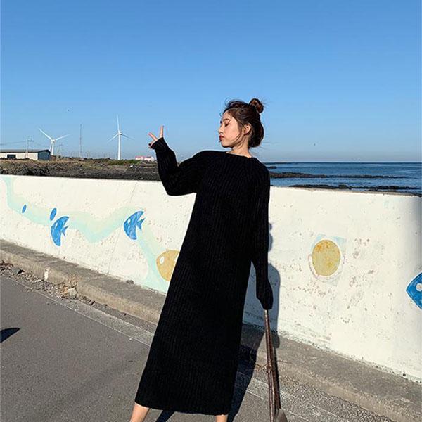 Autumn and Winter Long Sweater Skirt Pullover Women Loose Large Size Turtleneck Collar Mid-length Over The Knee Knitted Sweater