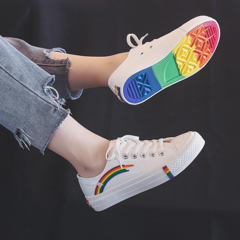 Women's Fashion 2020 Vulcanized Shoes Woman Sneakers New Rainbow Retro Canvas Shoes Flat Fashion Comfortable High Shoes Women