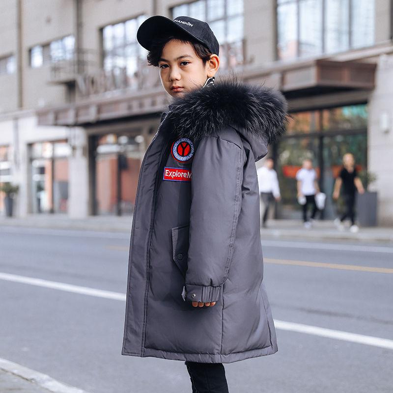 Winter Baby Down Jacket Boy Cotton Jacket Children's Jacket Letter Printed Cotton Clothing Plus Velvet Thick Warm Hoodedcoat