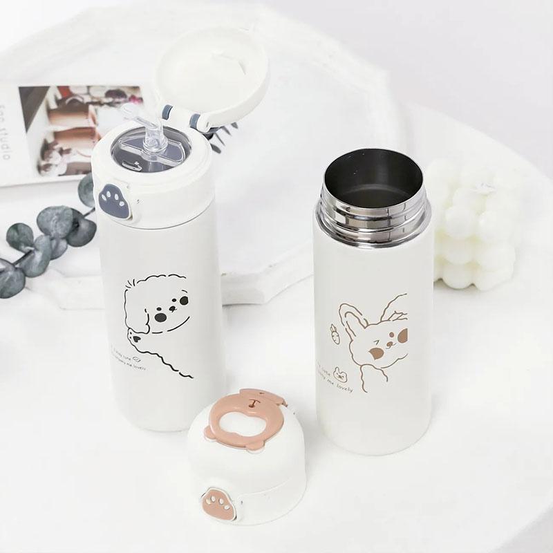 Straw Thermos Cup Male and Female Students Korean Version of Large-capacity 304 Stainless Steel Children's Water Cup Vacuum Flasks