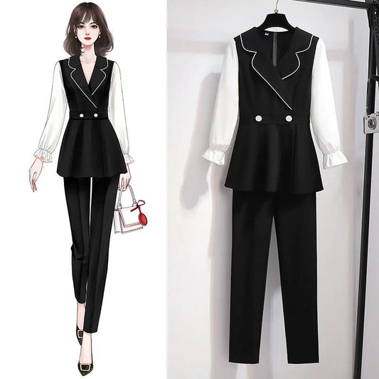 Set Autumn and Winter Korean Style Loose Large Size Fashion Trousers Long Sleeve Two-piece Suit