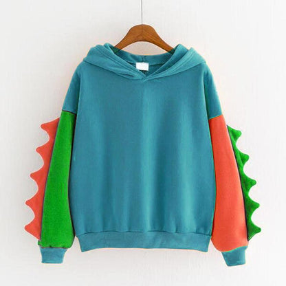 Hoodies Women Fashion Splice Dinosaur Print Sweatshirt Tops Casual Long Sleeve kawaii Clothes