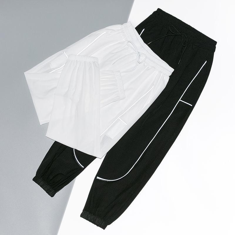 WTEMPO Reflective Track Pants Hollow Casual Pants Women Elastic Waist Joggers Sport Long Sweatpants Loose Casual Baggy Trousers