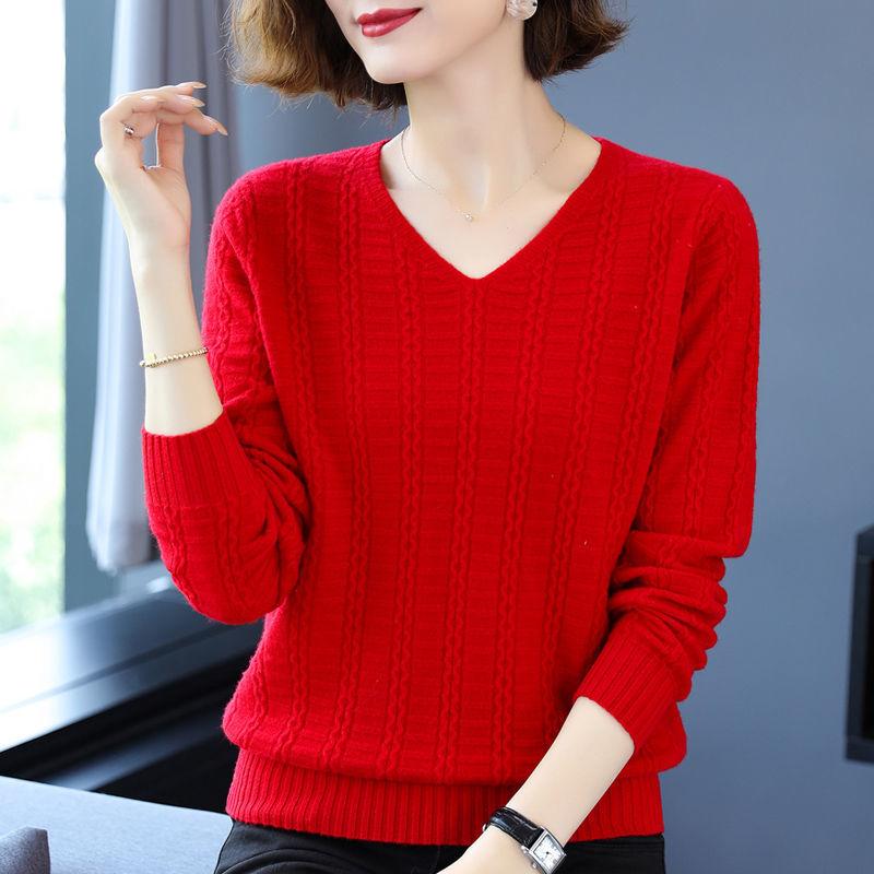 Knit Sweater Women Fall Winter Loose Twist V-neck Sweater Women's Plus Size Top Bottoming Shirt All-match