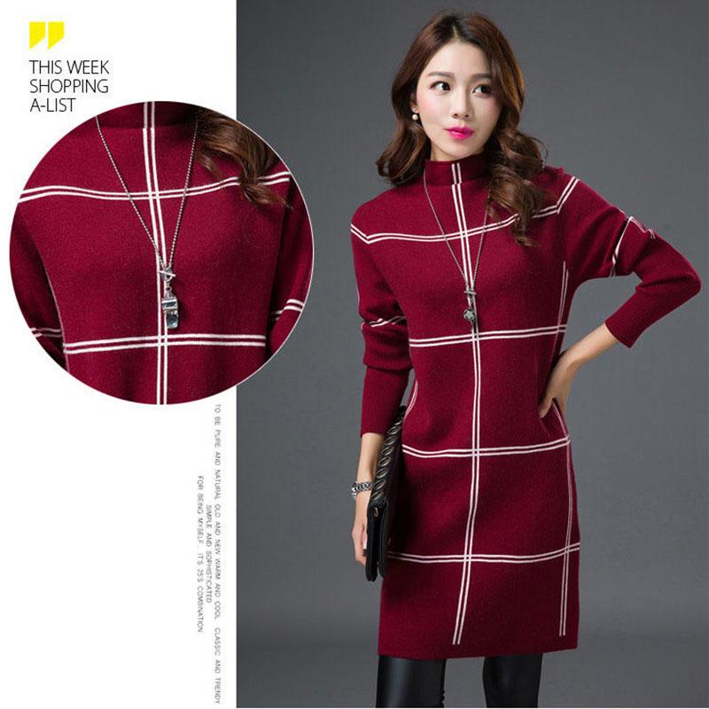 Autumn Winter Plaid Turtleneck Sweater Women Long Thick Pullover Sweater Dress All-match Bottoming Shirt Jumper Top