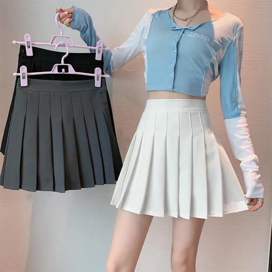 Autumn Winter Gray Pleated Skirt Women's Short Skirt Black High Waist Thin A Word Bag Hip Skirt