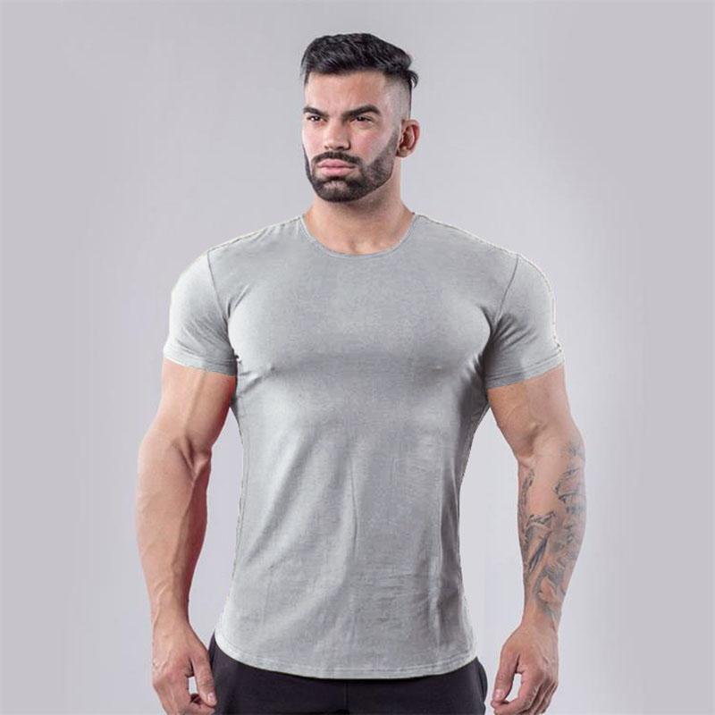 Oversized T-shirt Slim Tees Stretch Shirts Muscle Pullover Casual Undies Half Sleeve Overshirt Solid Color Top Men Clothing