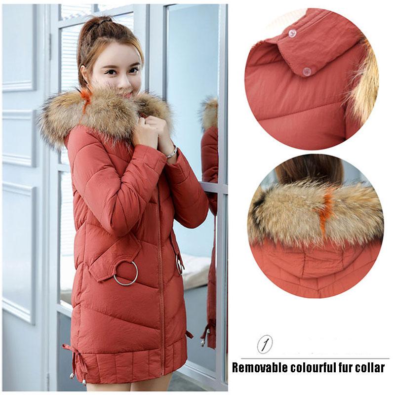 Winter Women Parkas Coats Casual Hooded Parka Jackets Warm Solid Zipper Plus Size Cotton-padded Coats with Colorful Fur Collar