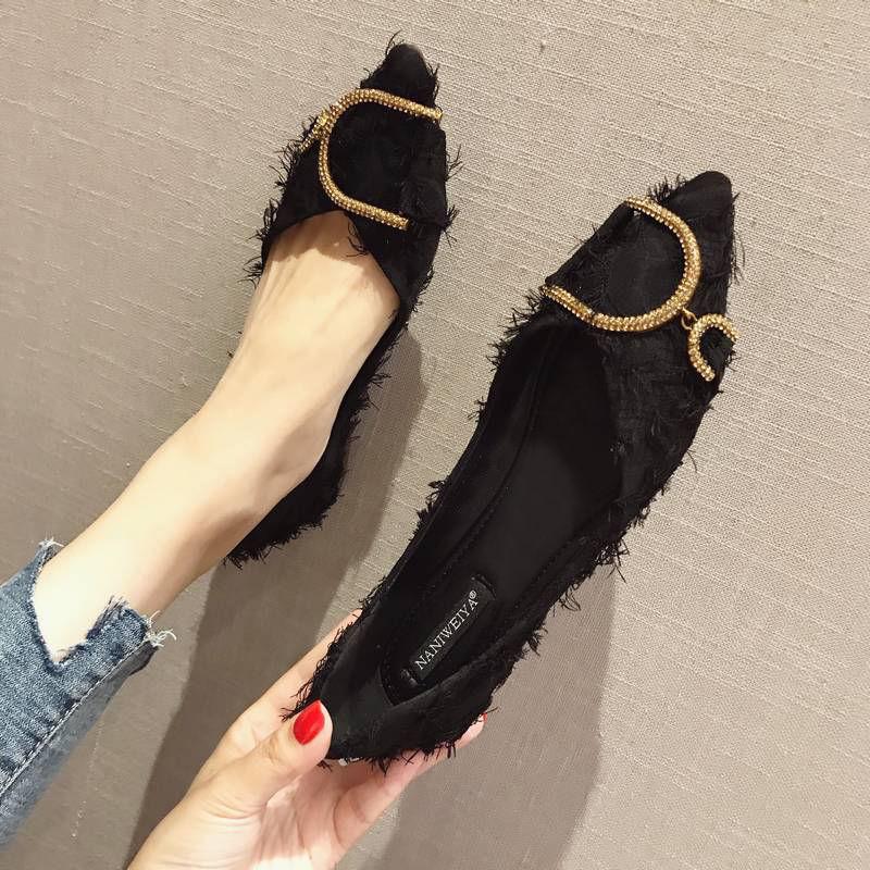 Rhinestone All-match Pointed Toe Single Shoes Women's Flat Shallow Mouth Scoop Shoes Boat Shoes Women's Shoes Flat Pointed Toe Shoes