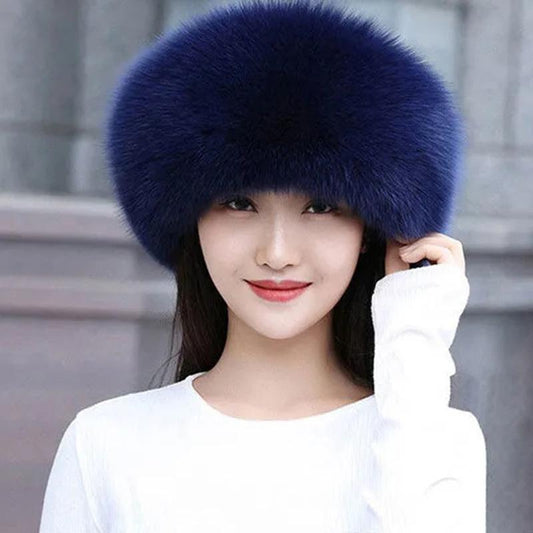 Women's Winter Hat Imitated Fox Fur Ball Plush Beret All-match Adjustable Hat Warm Cold Proof Ear Protection Hat Solid Fluffy Plushy Top Cap Fur Hat