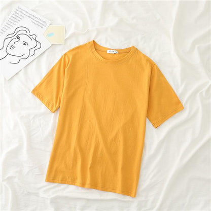 Cotton  Women Round Neck Short Sleeve Tops T Shirt