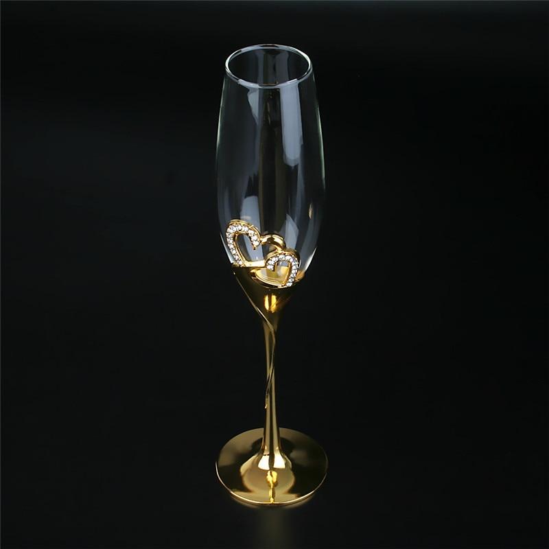 2Pcs/Set Wedding Crystal Champagne Glasses Gold Metal Stand Flutes Wine Glasses Goblet Party Lovers Valentine's Day Gifts 200ml