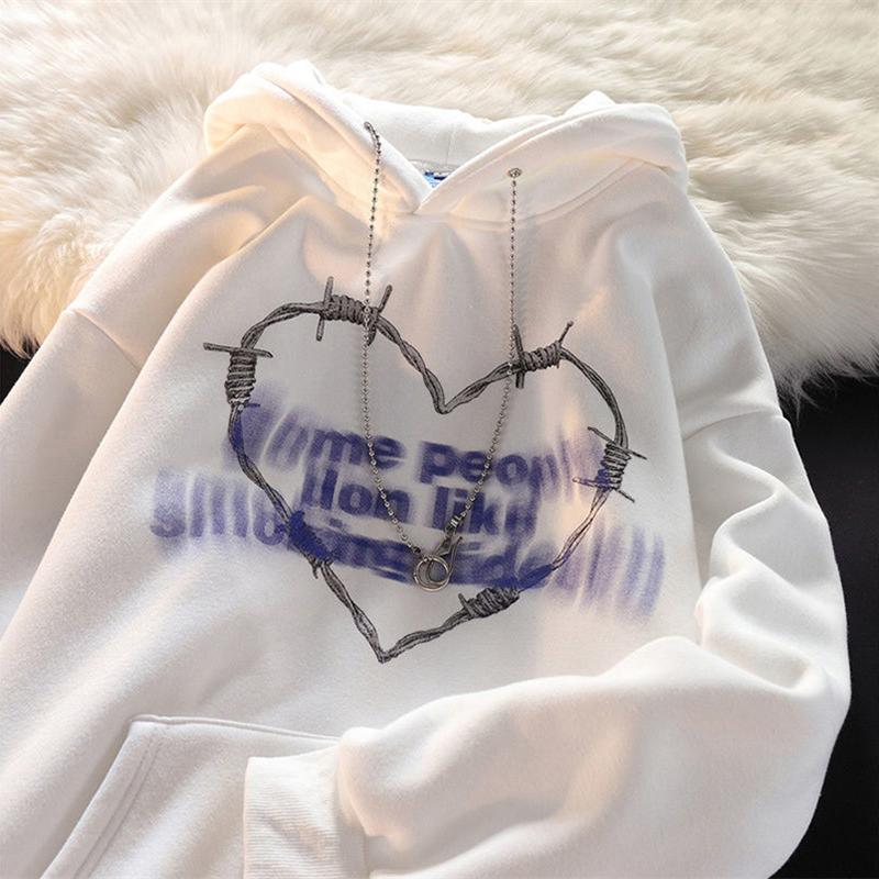 Sweatshirt Women Punk Gothic Chain Heart Printed Pullover Hoodies Oversized Streetwear Hip Hop White Tracksuit Women Top Clothes