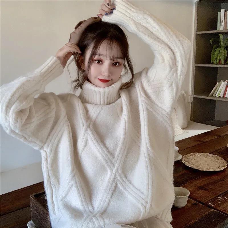 Outer Wear Lazy Wind Loose Turtleneck Sweater for Autumn and Winter Women's Thick Knit Sweater Base Coat Warm Jacket Women's Sweet Sweater