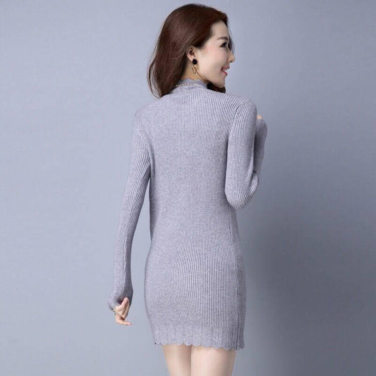 High Collar Sweater Winter Knitting Sweaters Large Size Sweater Skirt Woman Medium and Long Section