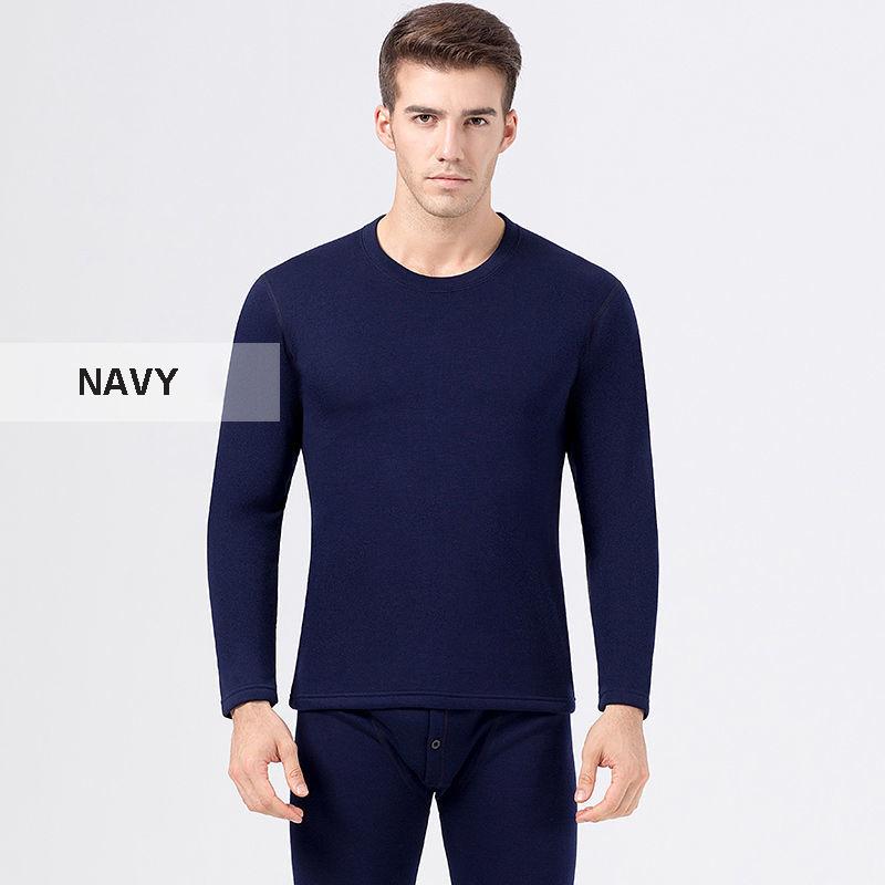 Thermal Underwear Men's Round Neck Plus Velvet Thickening Warm Soft Dense Velvet Composite One Thermal Underwear Suit In Winter