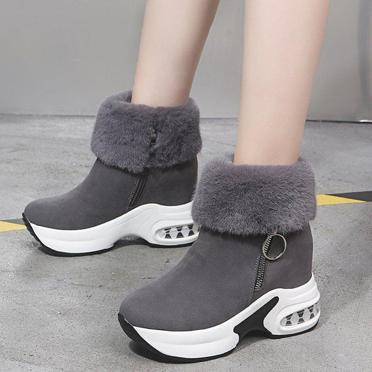 Winter Boots Women Platform Shoes Wedges Black Grey Boots Chunky Snow Booties Warm Plush Woman Ankle Boots Suede High Heels