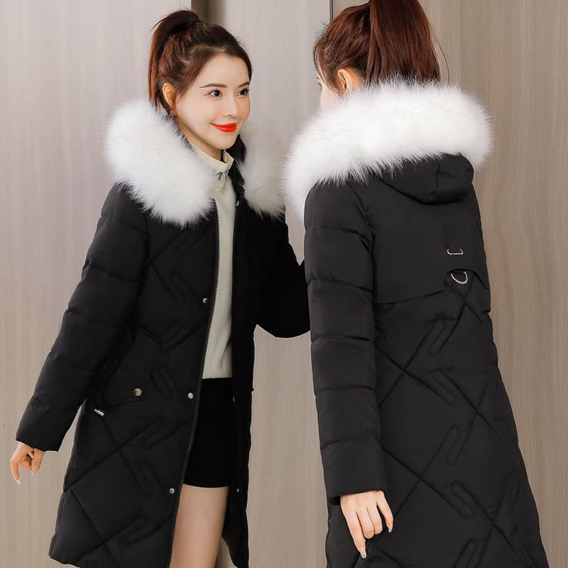 Down Padded Jacket Women's Mid-length Winter Fit Slimming Big Fur Collar Padded Padded Jacket