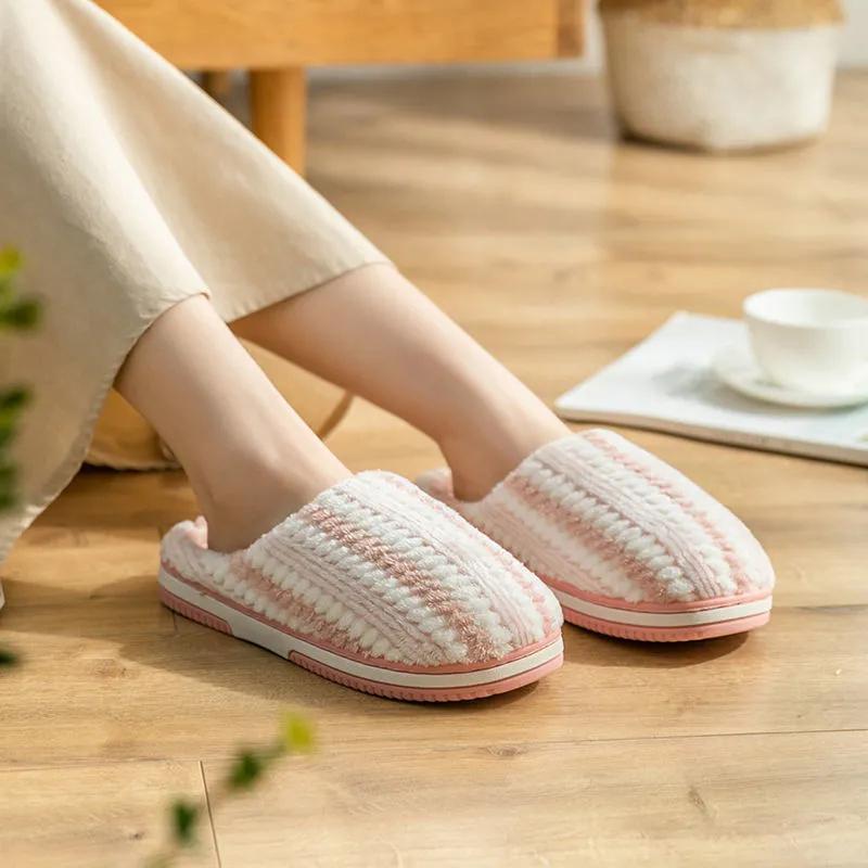 Plat Slippers Women Home Non Fall Slip Winter Thick Warm Slides Plus Size Mens Slippers Casual Cotton Shoes