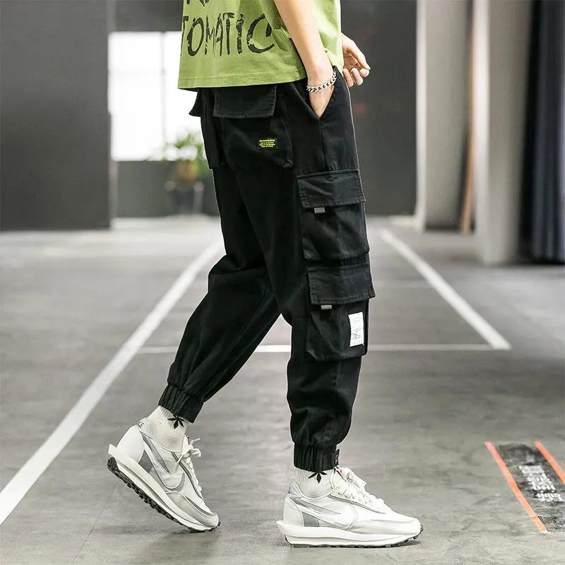 Men's Overalls Trendy Loose Casual Trousers Autumn Thin Multi-pocket Drawstring Feet Trendy Brand Men's Trousers