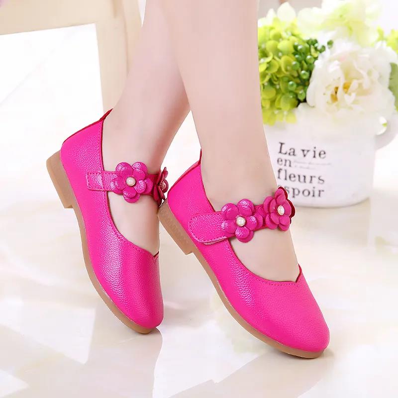 Children's Flowers Decoration Princess Party Performance Shoes Anti-slip Shoes for Big Girls Soft Sole Low Heel Shoes