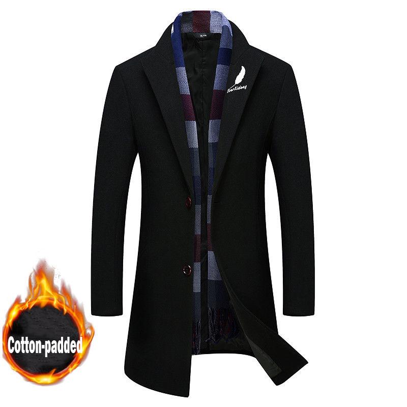 Men's Wool Coat Winter Warm Solid Color Long Trench Jacket Male Business Casual Overcoat Parka