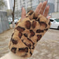 Women's Half-finger Gloves Winter Korean Style Leopard-print Faux Fur Rex Rabbit Fur Mittens Warm Thick Plush Fingerless Gloves Hand Wrist Warmer