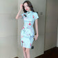 Summer Chinese Style Retro Printed Slim Temperament Was Thinner and Improved Cheongsam Dress