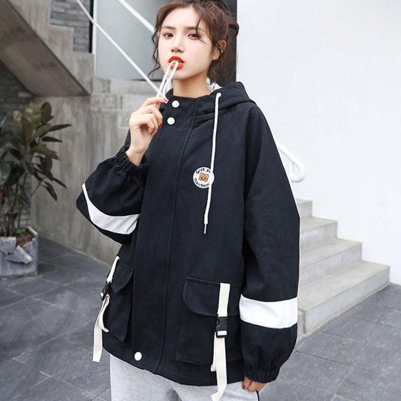 Spring and Autumn Loose All-match Zipper Shirt Hooded Temperament Western Style Tooling Jacket Jacket Women