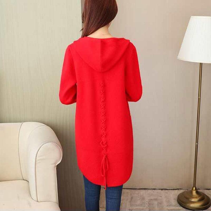 Autumn and Winter Hooded Knitted Jacket Temperament Loose Thick Coat Mid-length All-match Cardigan Female Jacket