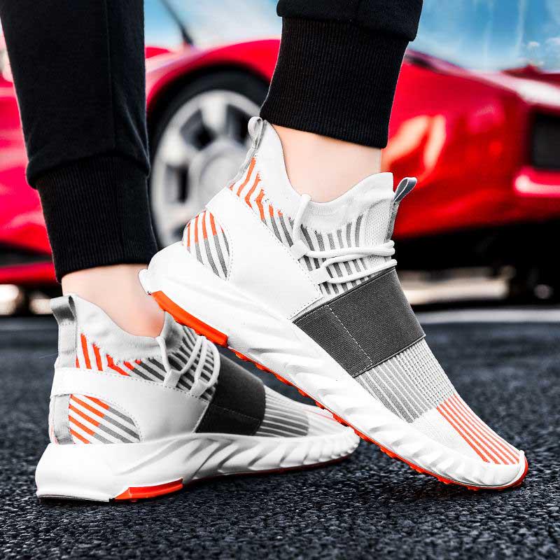 Plus Size 39-44 Men Flying Woven Mesh Running Shoes Lightweight Sneakers Breathable Outdoor Sports Shoes Comfortable Deodorant Running Gym Shoes