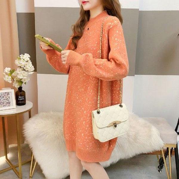 Autumn and Winter Casual Loose Dress Mid-length High-neck Thick Sweater Dress Large Size Knitted Female Base Dress