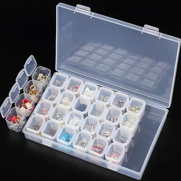 Nail Drill Box Alloy Drill Storage Box Rhinestone Jewelry Box 28 Grids 56 Grids Plastic Transparent Jewelry Storage Box