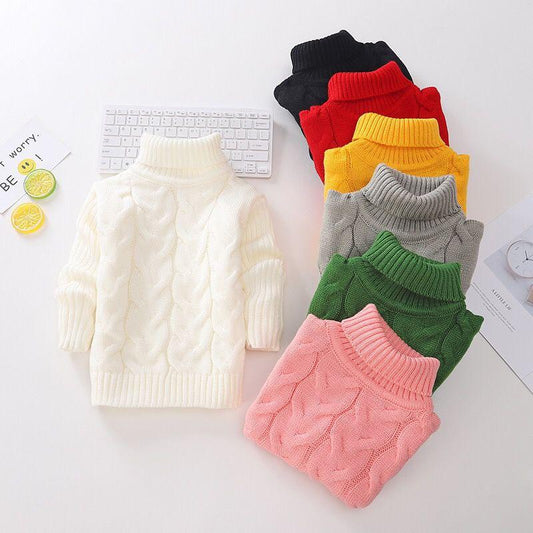 Autumn Winter Children's Sweaters Boys' Round Neck Sweaters Girls' Thickened Bottoming Pullovers Baby Turtleneck Sweaters