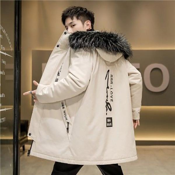 Men's Mid-length Plus Velvet Padded Parker Winter Fashion Trend Cold-proof Cotton Coat