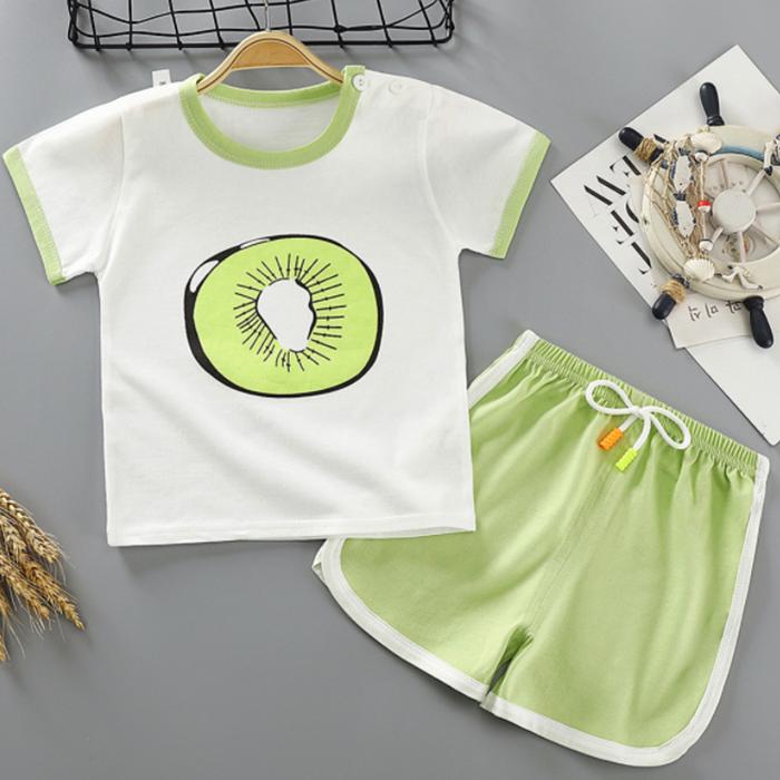 Children's Short Sleeve Suit Korean Style Printing Boys and Girls' T-shirt and Shorts Two Piece Set