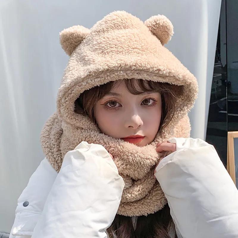 Hat Scarves Cashmere Warm Winter Scarf Pockets Glovers All In One Women Fashion Shawls Cat Ear Cute Kawaii Winter Scarfs