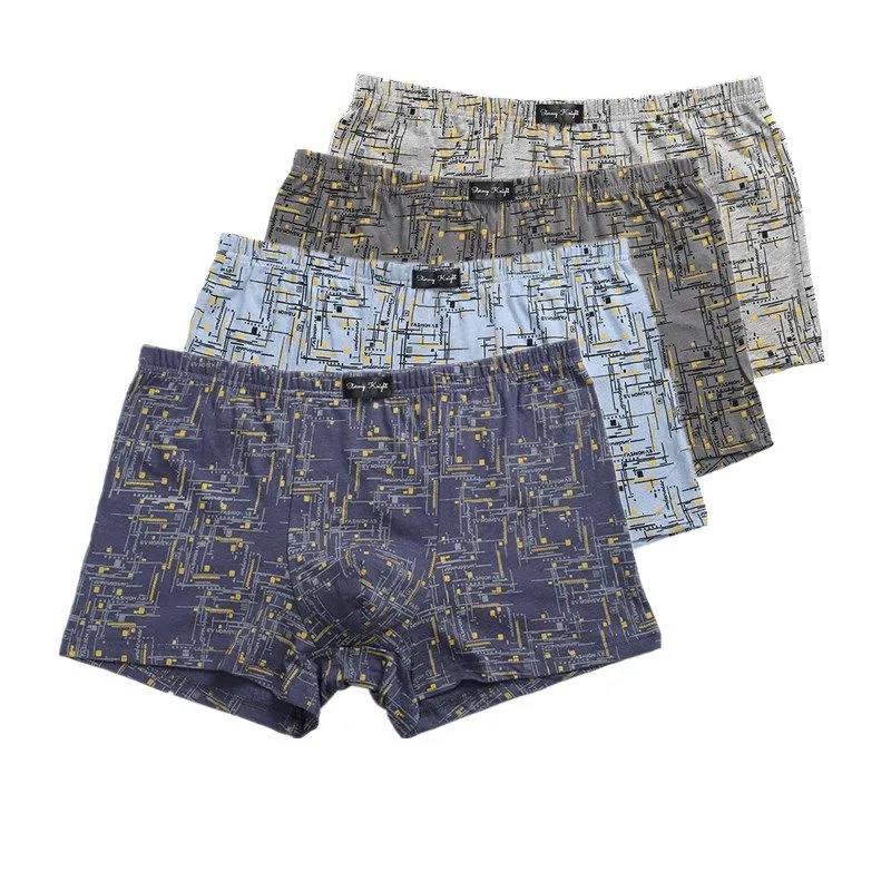 4 Pieces of Men's Cotton Large Size Boxer Briefs Youth Print Briefs Personality Trend Sexy Loose Shorts